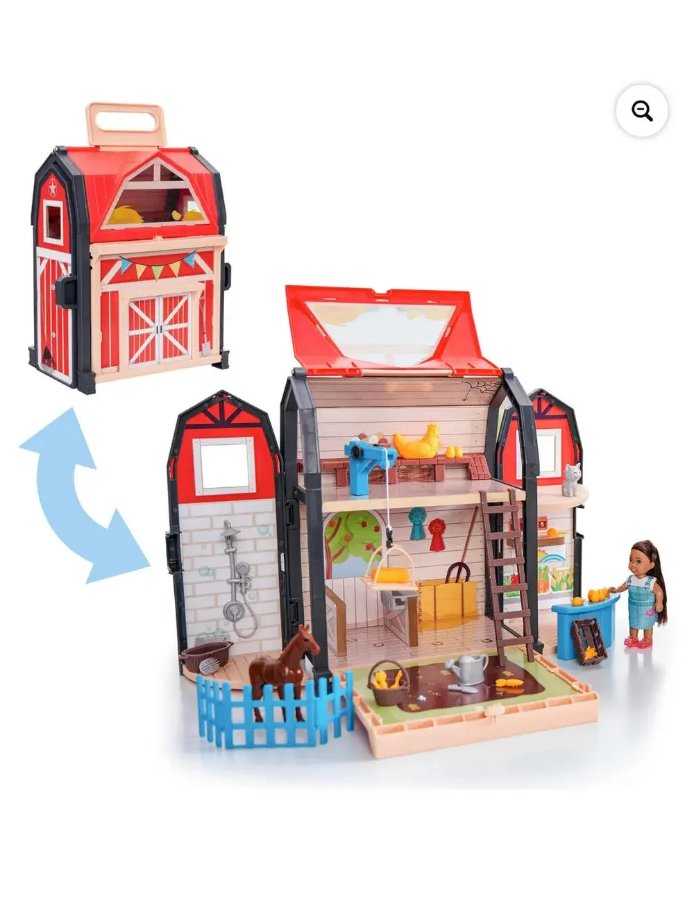 KidKraft Tote-ables Portable Barn Dollhouse with Doll Included, 30 Accessories